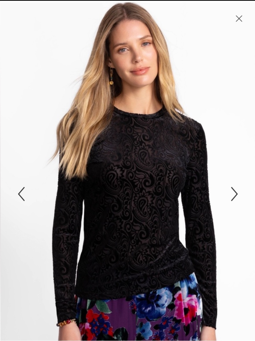 Johnny Was Jade Natalie Long Sleeve Mesh Tee Black Velvet Size Small NWT